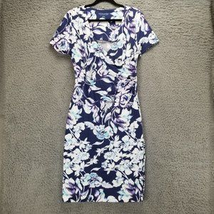 Soft Surroundings Dress Womens Medium Blue Floral Short Sleeve Faux Wrap